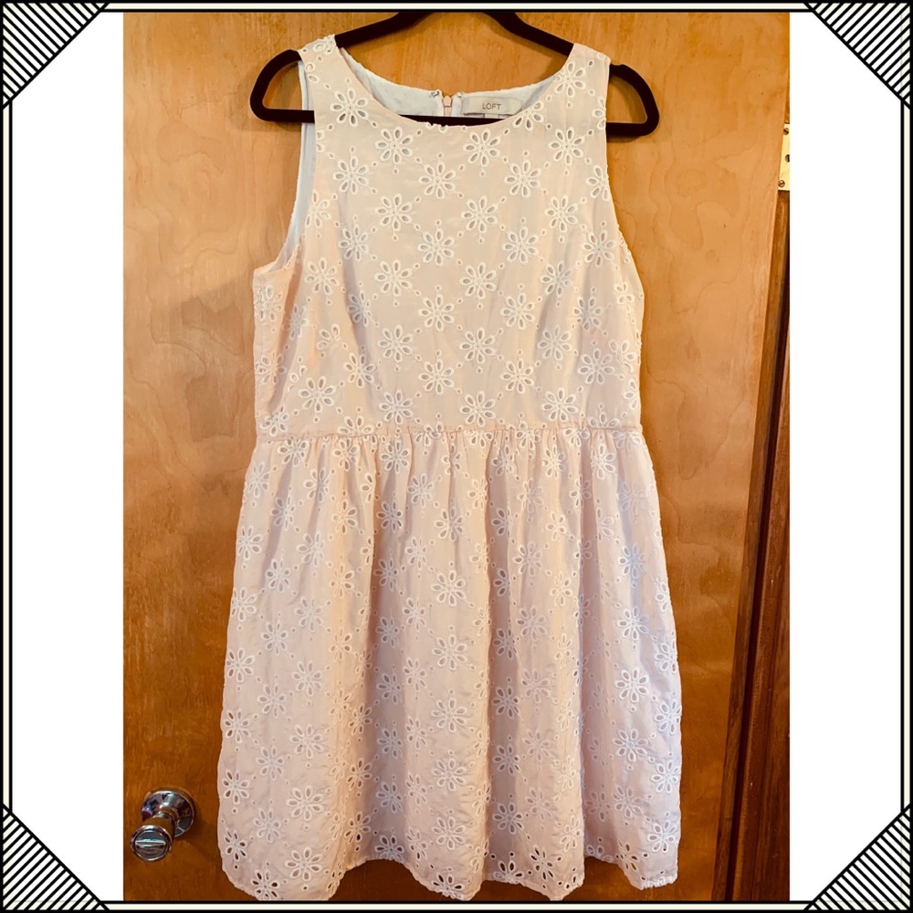 Loft Floral Eyelet Dress Light Pink 14